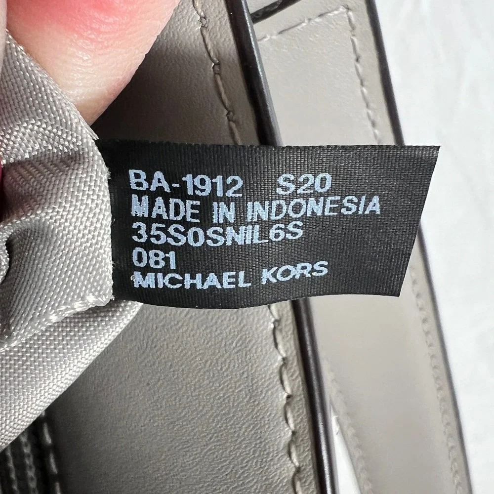 Michael Kors Handbag Gray Taupe Suede Leather Hobo Shoulder‎ Bag Silver MK Logo